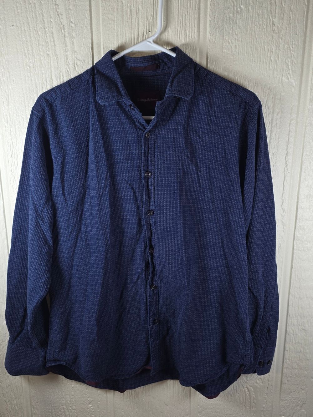 Tommy Bahama Men's Navy Textured Long-Sleeve Button-Down Shirt, Size Medium